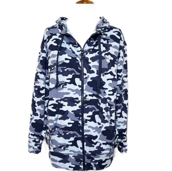 SOLD-NWT Fabletics Navy Blue Camo Zip Up Hoodie Sweatshirt - Picture 8 of 12